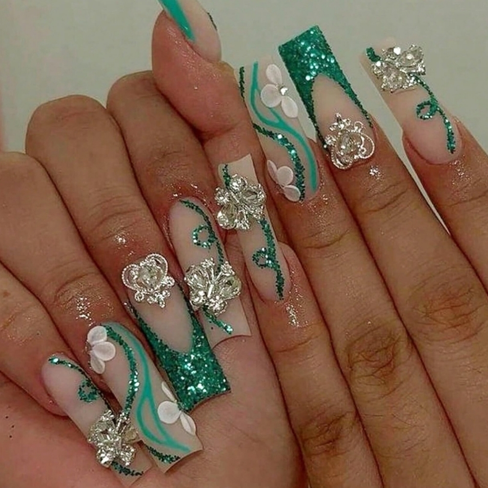 🍒🍒 Green Butterfly Press On Nails